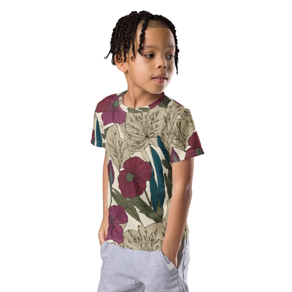 Poppy Herbarium on Kids Crew Neck T-Shirt — Left Front