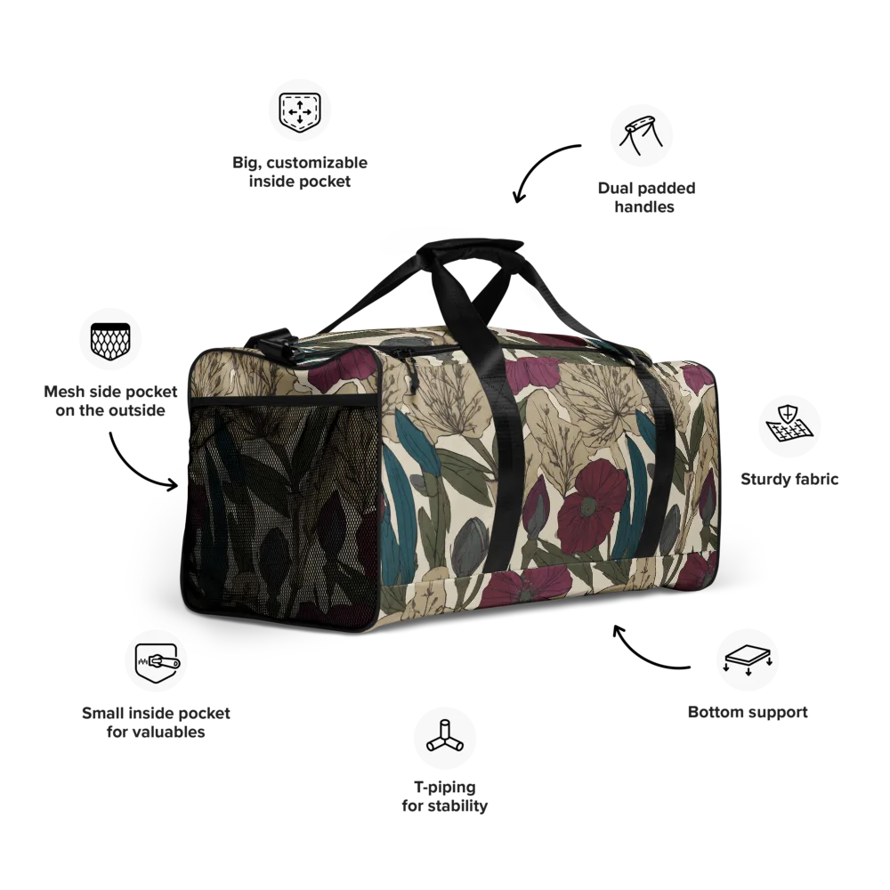 Poppy Herbarium on Duffle Bag — Right Front