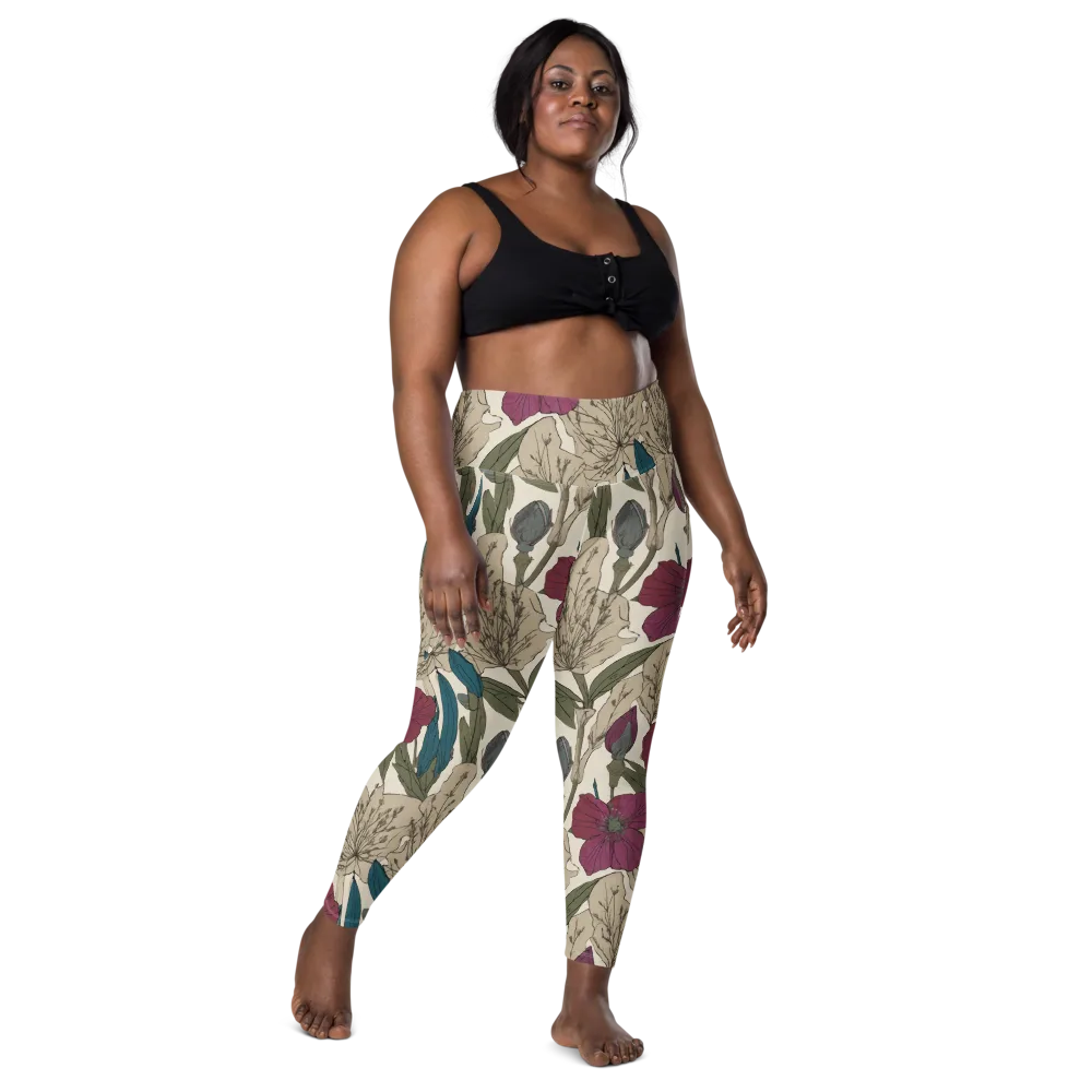 Poppy Herbarium on Leggings with Pockets — Front
