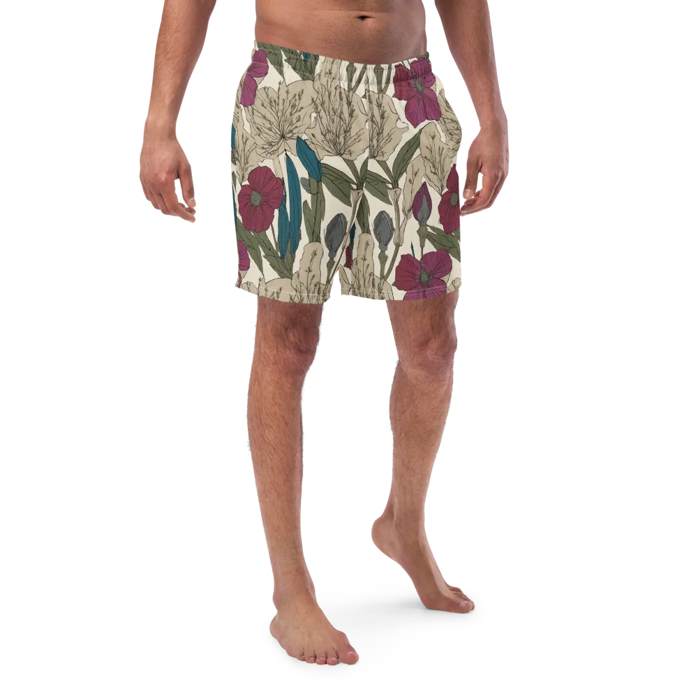 Poppy Herbarium on Swim Trunks — Front