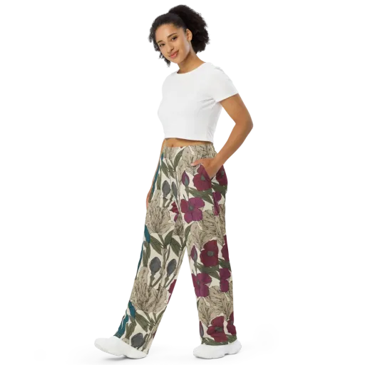 Poppy Herbarium on a Wide-Leg Pants