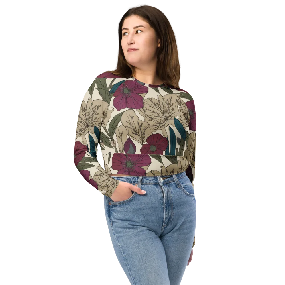 Poppy Herbarium on Long Sleeve Crop Top — Front