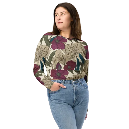 Poppy Herbarium on a Long Sleeve Crop Top