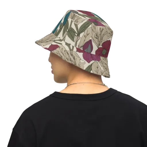 Poppy Herbarium on a Reversible Bucket Hat