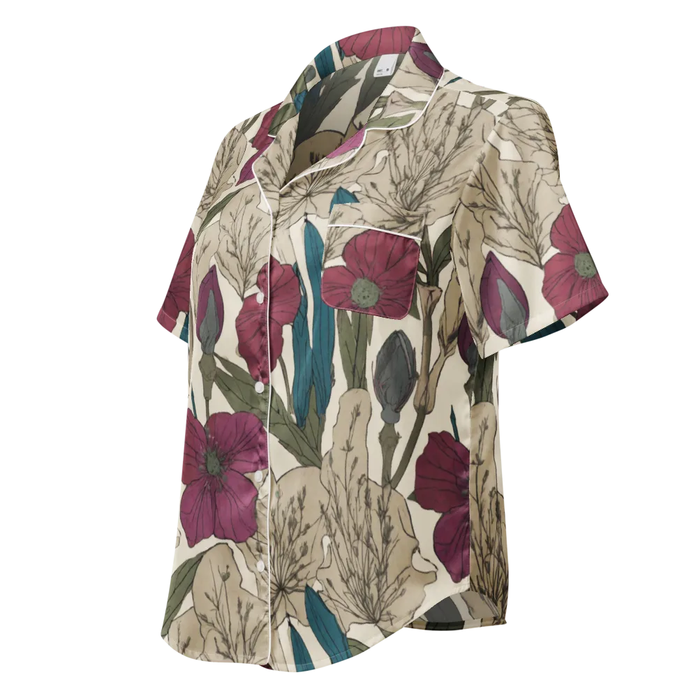 Poppy Herbarium on Women's Short Sleeve Pajama Top — Left Front
