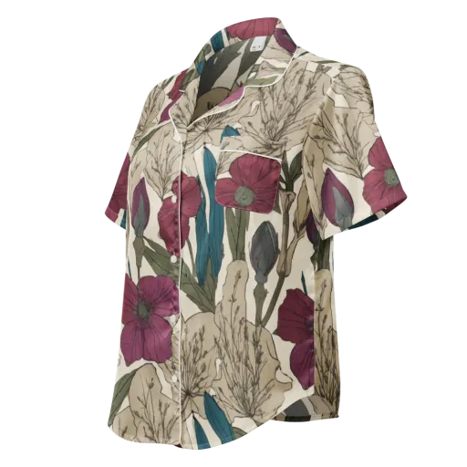 Poppy Herbarium on a Women's Short Sleeve Pajama Top