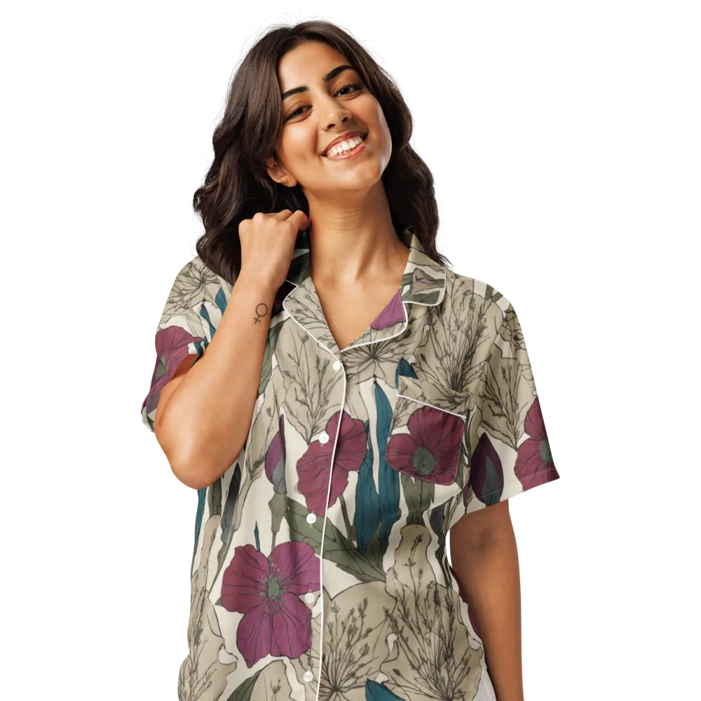 Poppy Herbarium on Women's Short Sleeve Pajama Top — Front