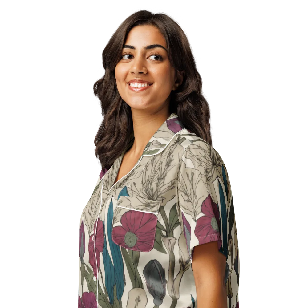 Poppy Herbarium on Women's Short Sleeve Pajama Top — Left Front