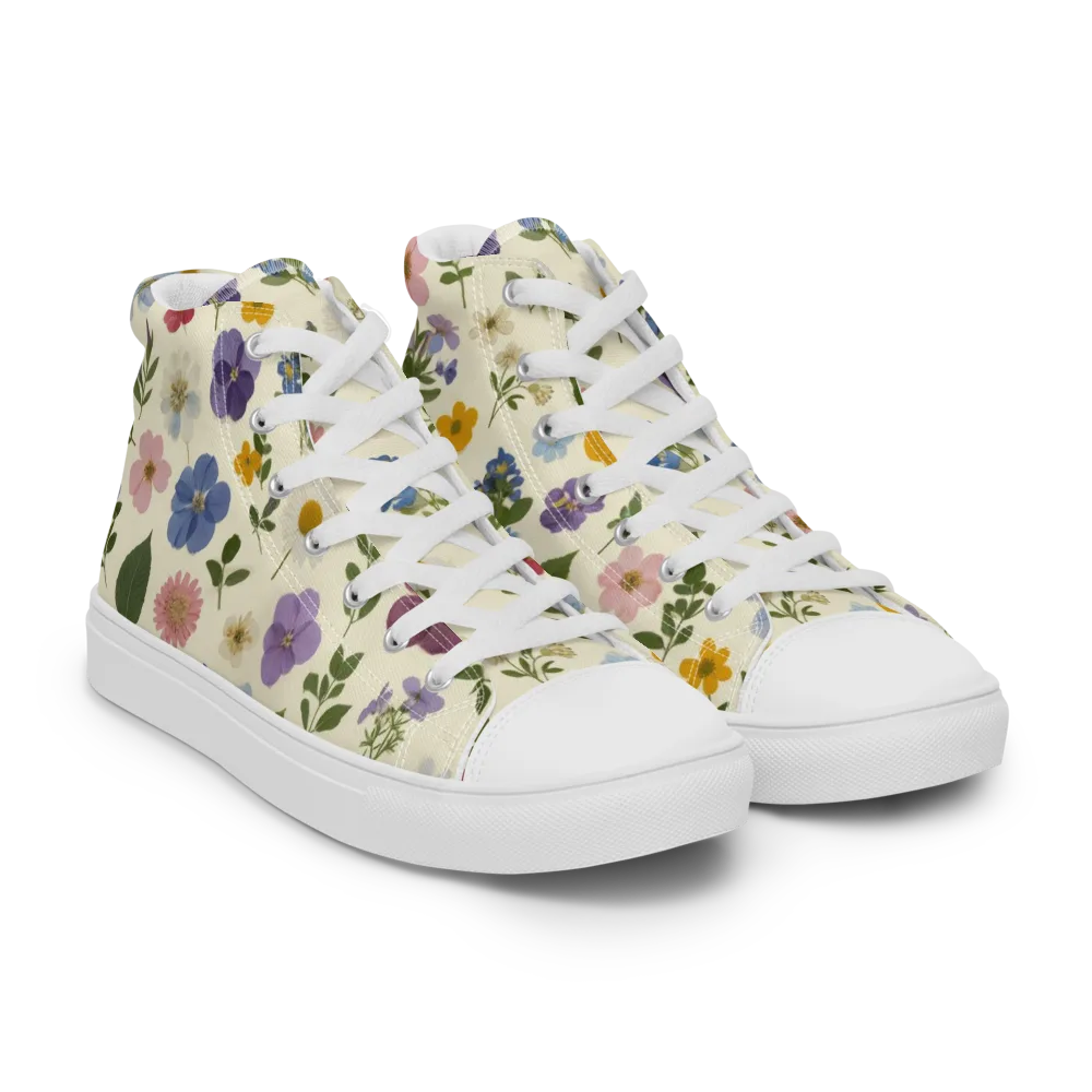 Garden Scatter on Men's High Top Canvas Shoes — Right Front