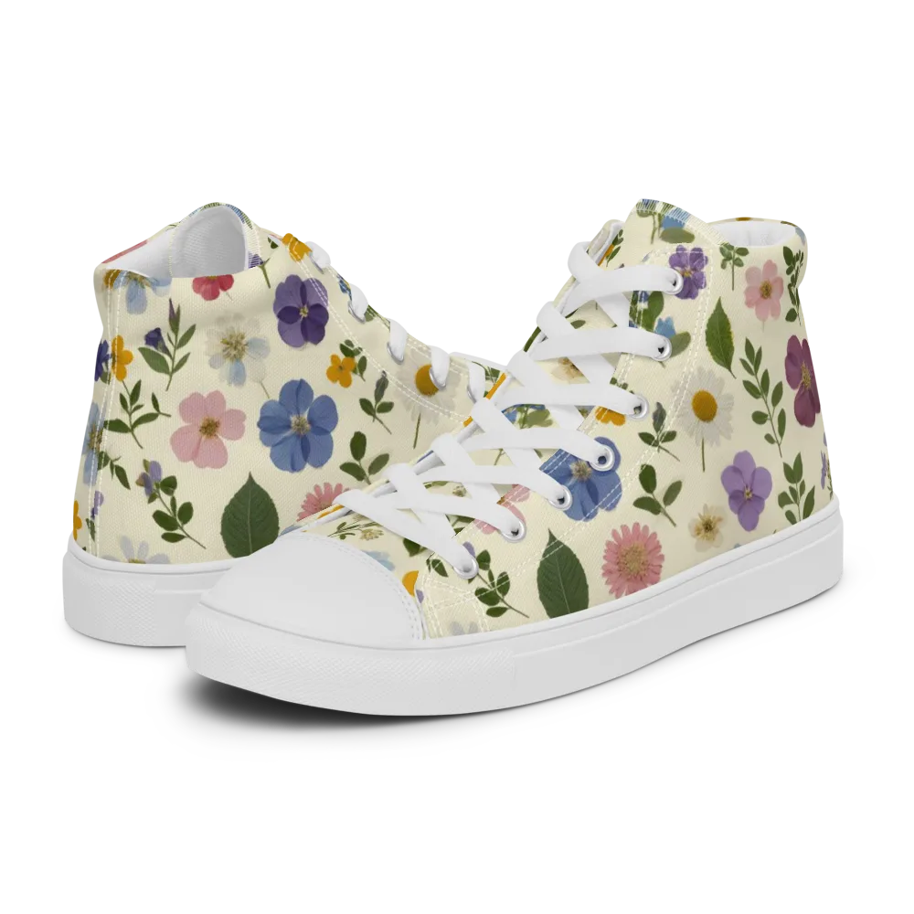 Garden Scatter on Men's High Top Canvas Shoes — Left