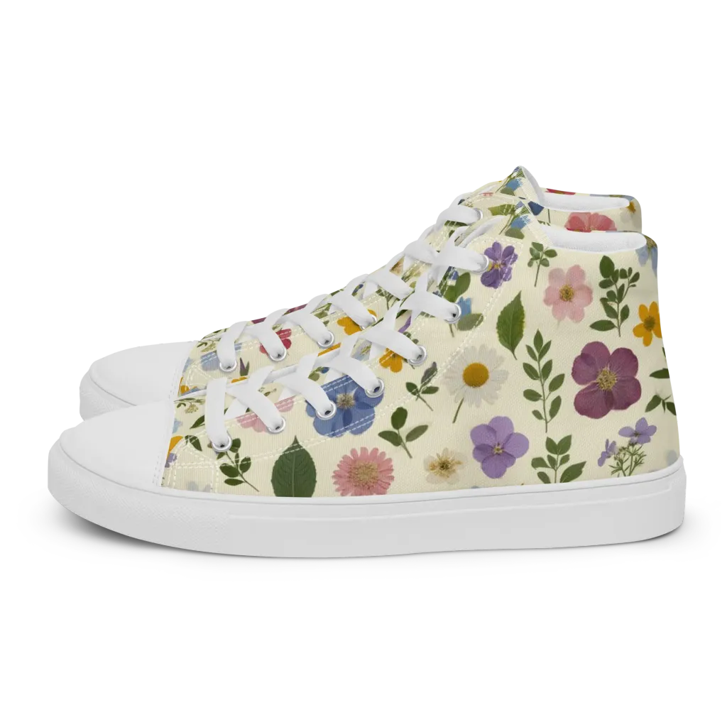 Garden Scatter on Women's High Top Canvas Shoes — Left