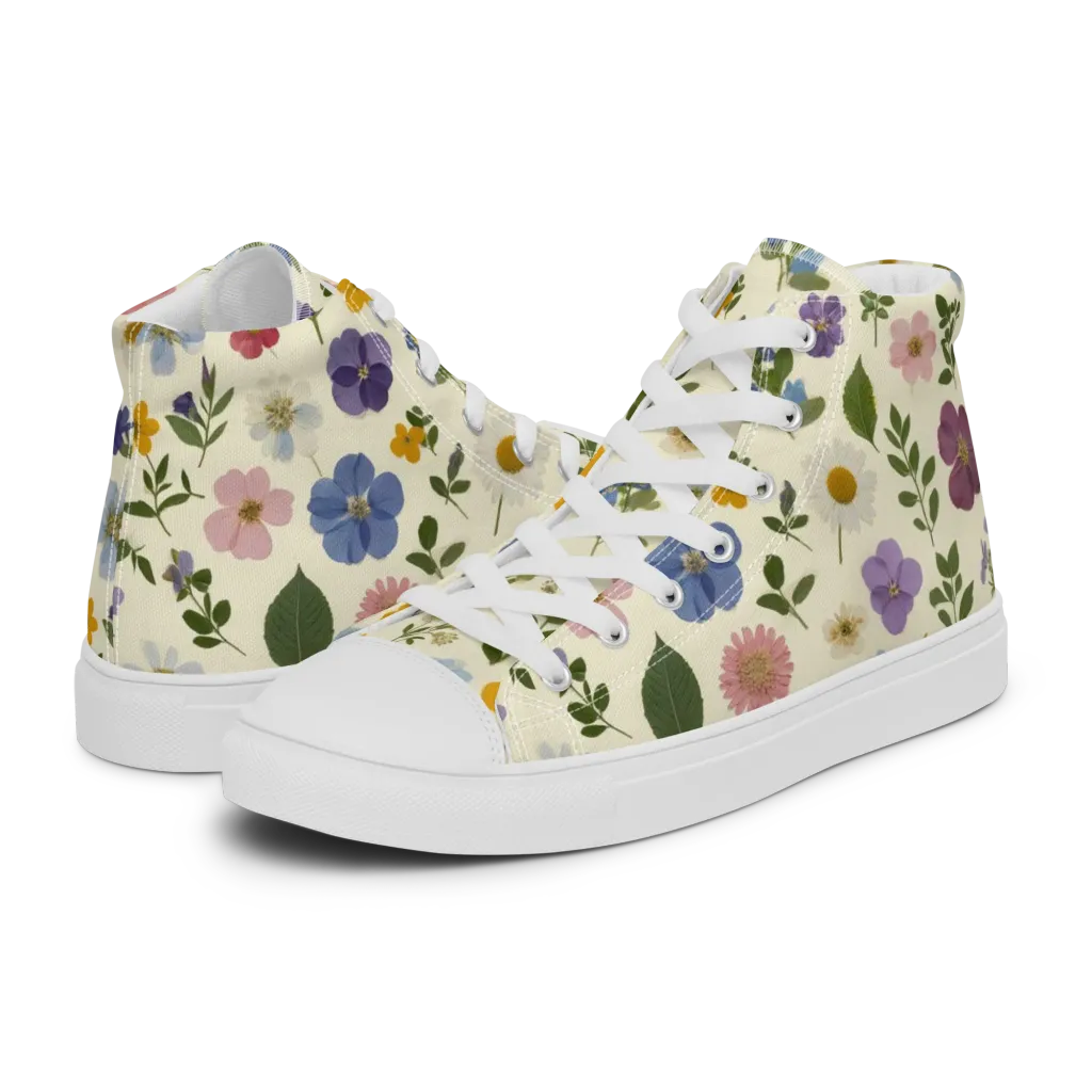 Garden Scatter on Women's High Top Canvas Shoes — Left