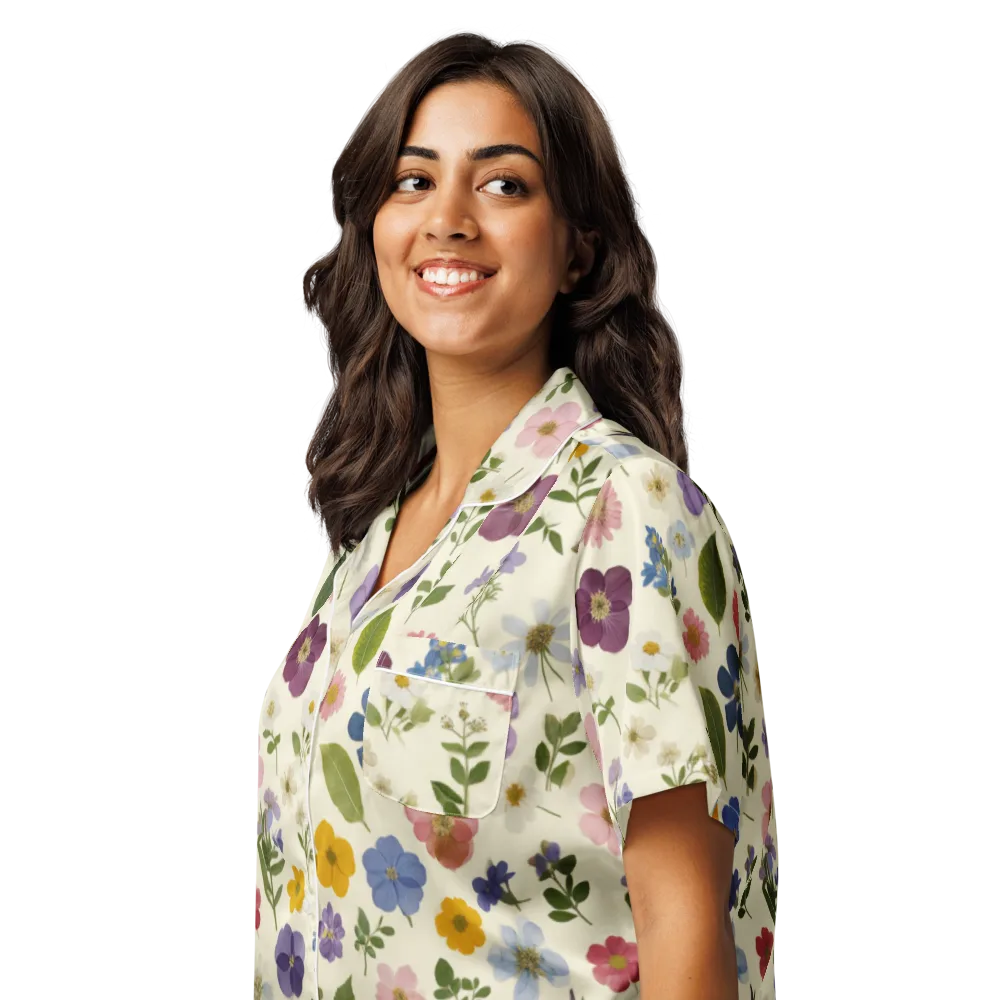 Garden Scatter on Women's Short Sleeve Pajama Top — Left Front