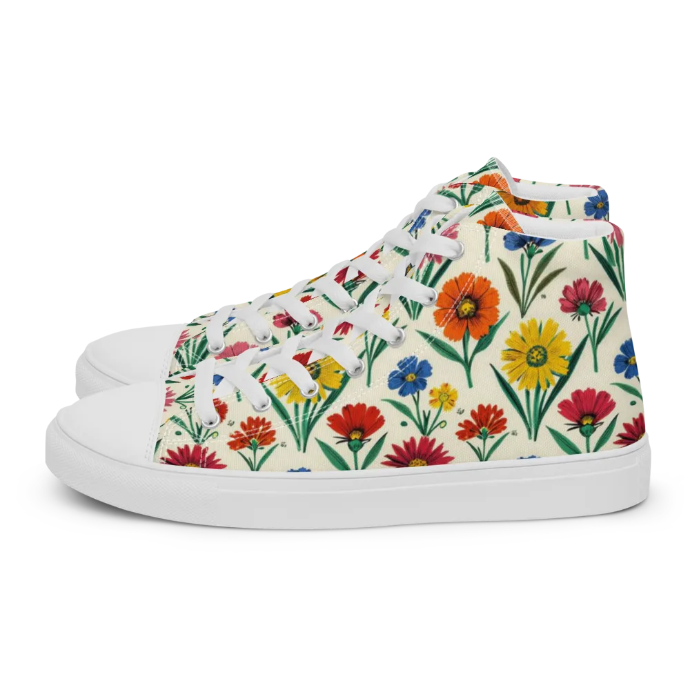 Meadow Mosaic on Men's High Top Canvas Shoes — Left