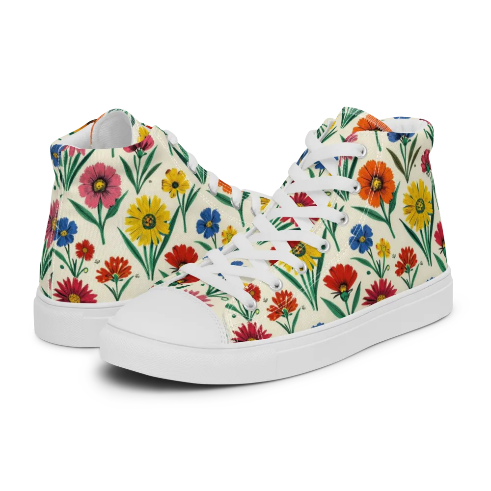 Meadow Mosaic on Men's High Top Canvas Shoes — Left