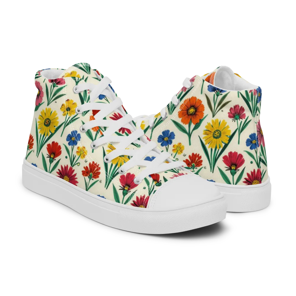 Meadow Mosaic on Men's High Top Canvas Shoes — Right