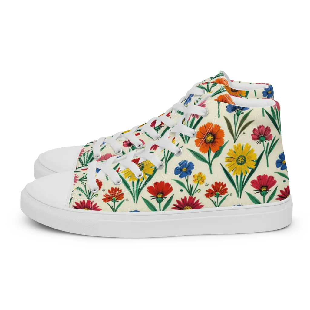 Meadow Mosaic on Women's High Top Canvas Shoes — Left