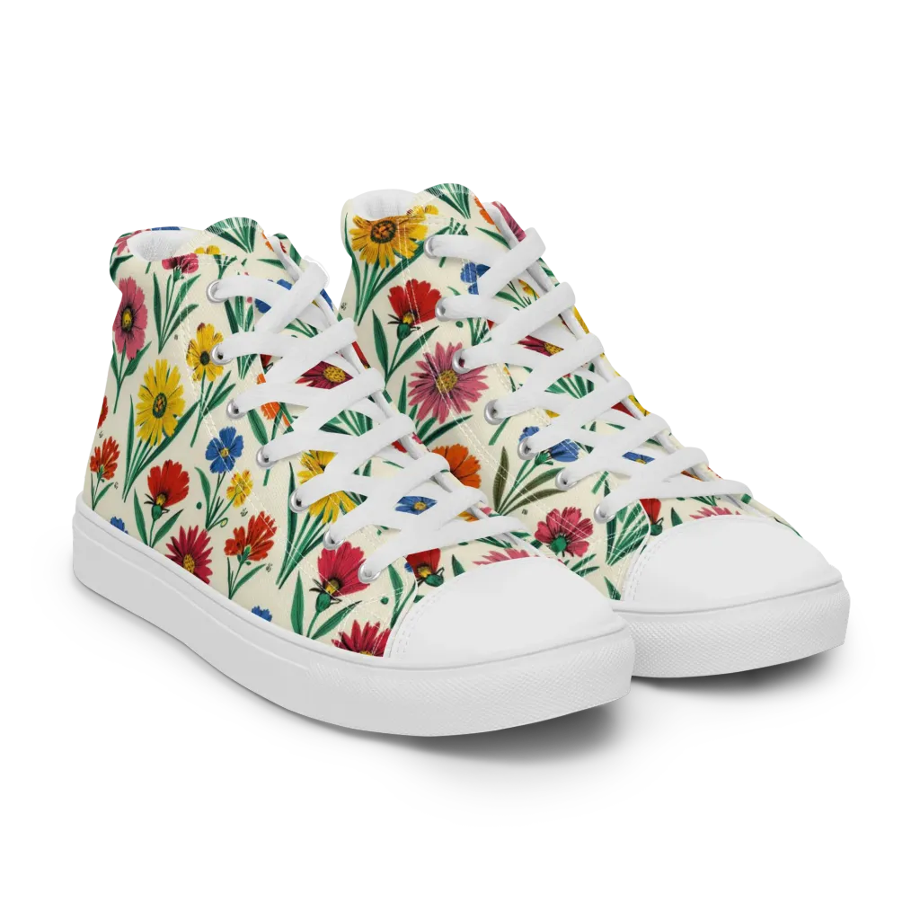 Meadow Mosaic on Women's High Top Canvas Shoes — Right Front