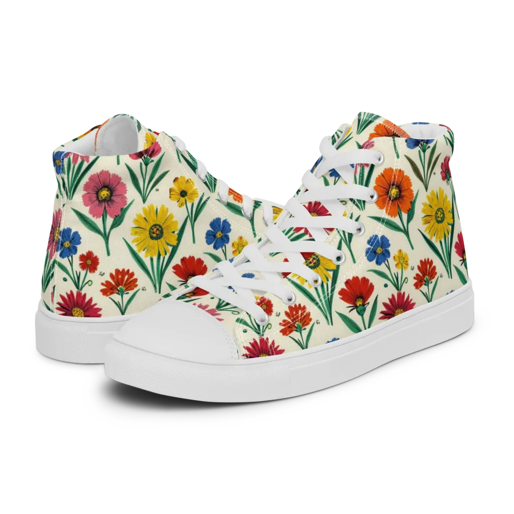 Meadow Mosaic on Women's High Top Canvas Shoes — Left