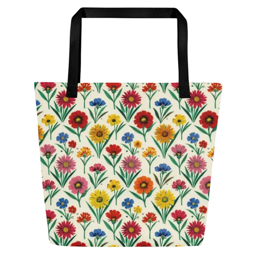 Meadow Mosaic on a Large Tote Bag W/ Pocket