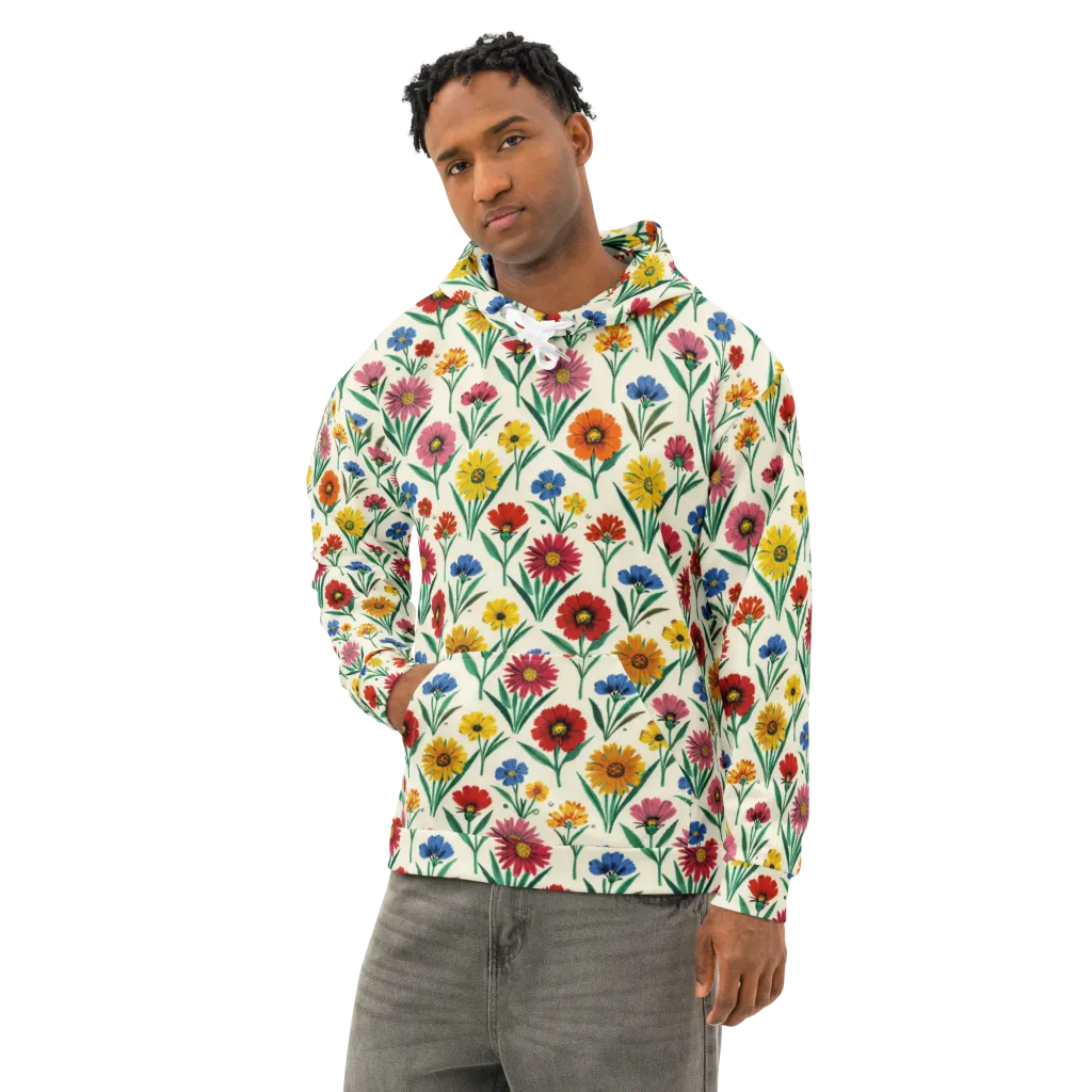 Meadow Mosaic on Cotton Hoodie — Left Front