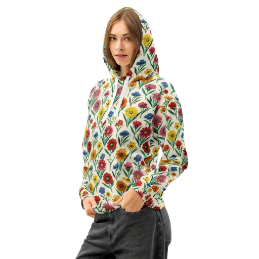 Meadow Mosaic on a Cotton Hoodie