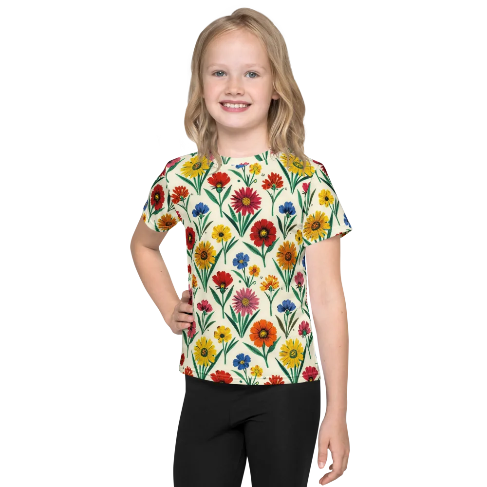 Meadow Mosaic on Kids Crew Neck T-Shirt — Front
