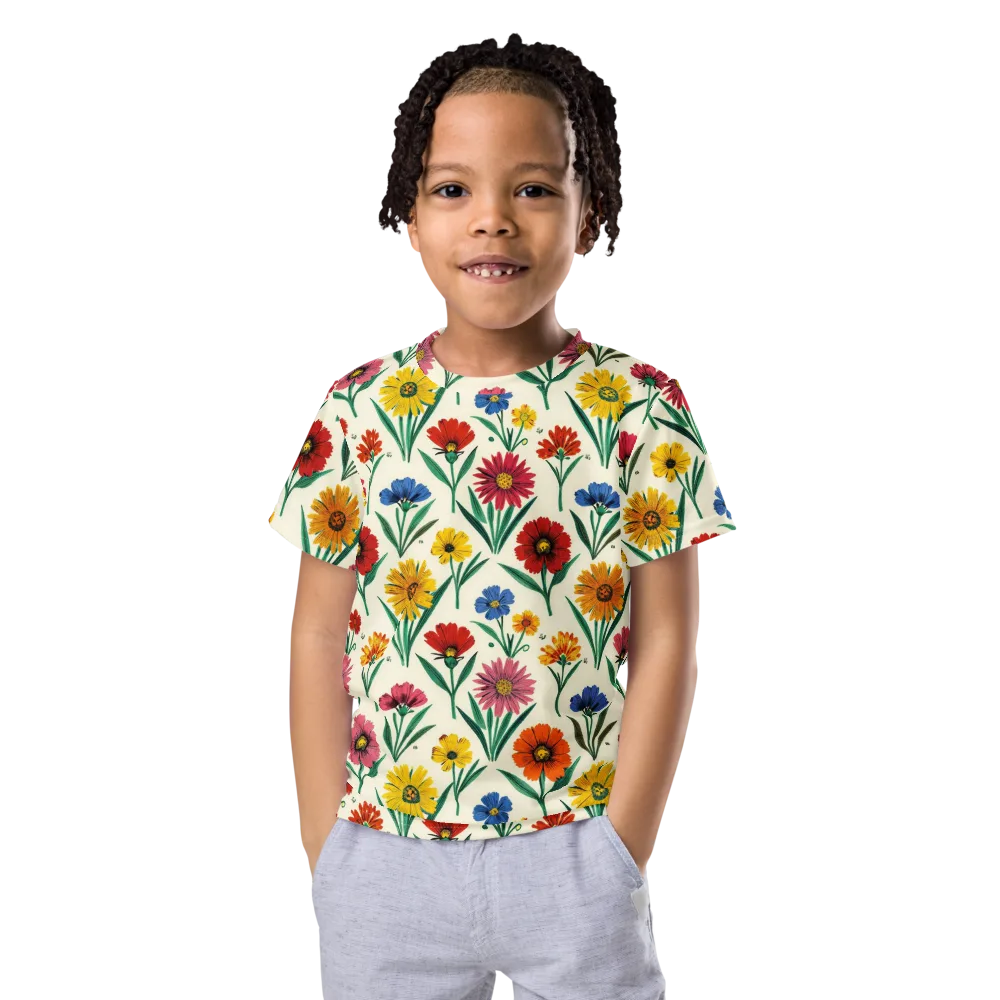 Meadow Mosaic on Kids Crew Neck T-Shirt — Front