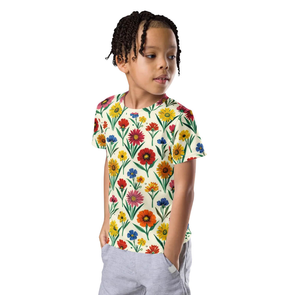 Meadow Mosaic on Kids Crew Neck T-Shirt — Left Front