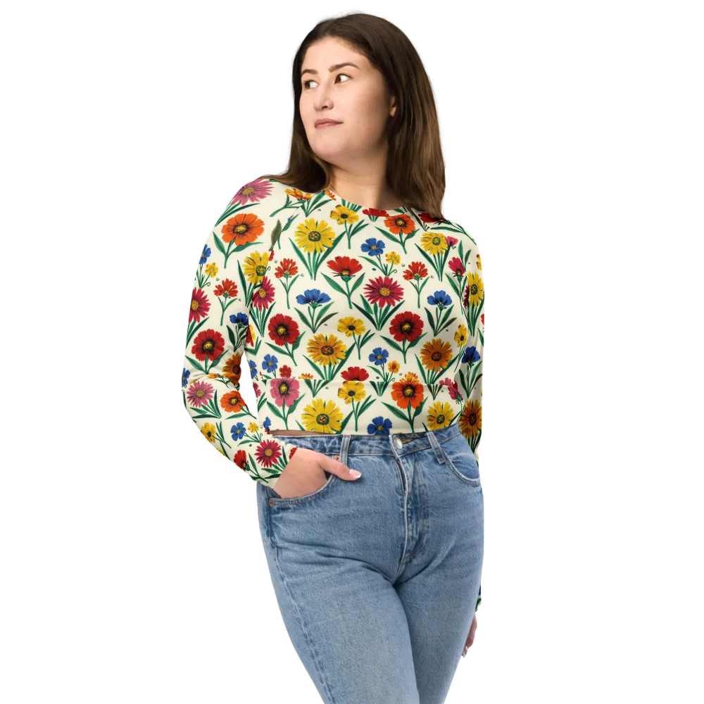 Meadow Mosaic on Long Sleeve Crop Top — Front