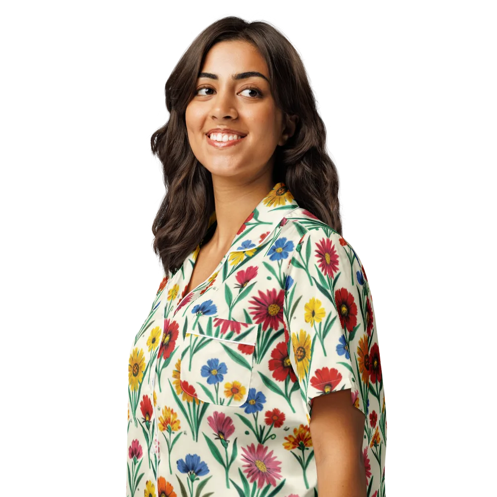 Meadow Mosaic on Women's Short Sleeve Pajama Top — Left Front