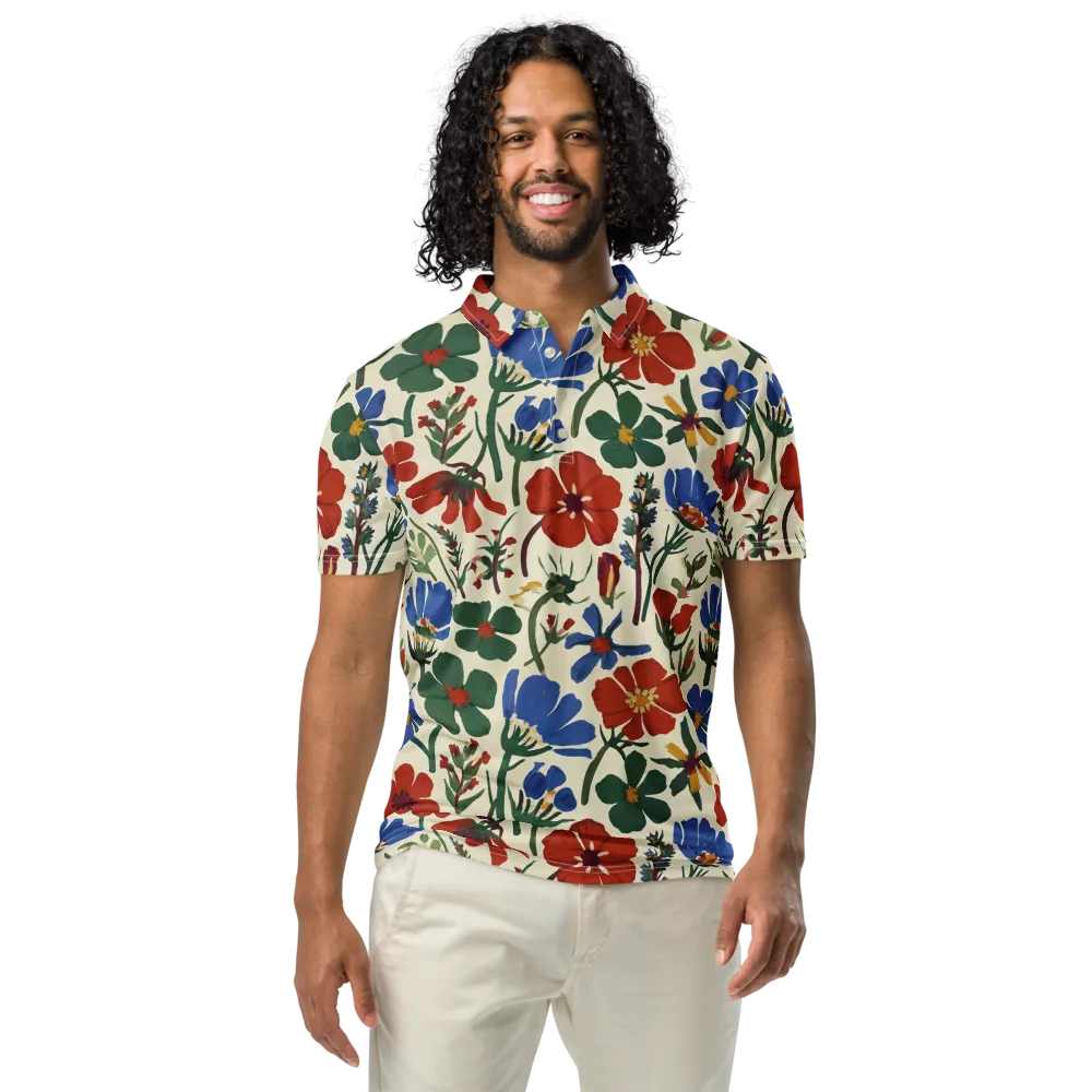 Garden Gouache on Men's Slim Fit Polo Shirt — Front