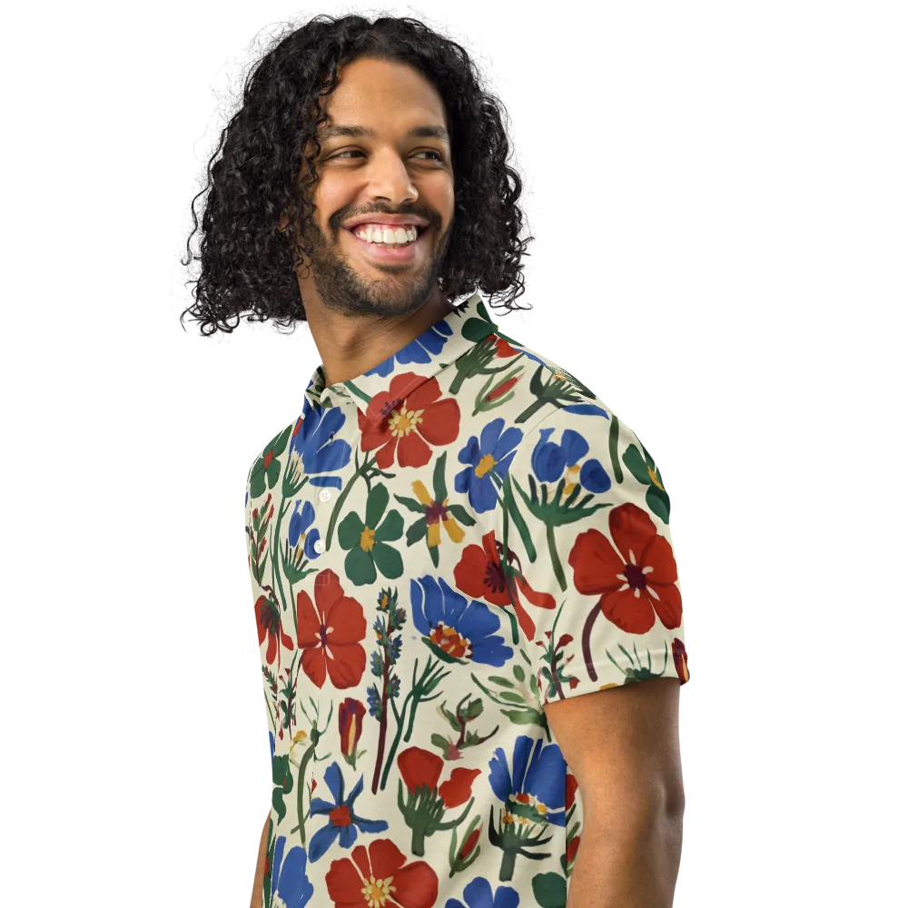 Garden Gouache on Men's Slim Fit Polo Shirt — Left Front