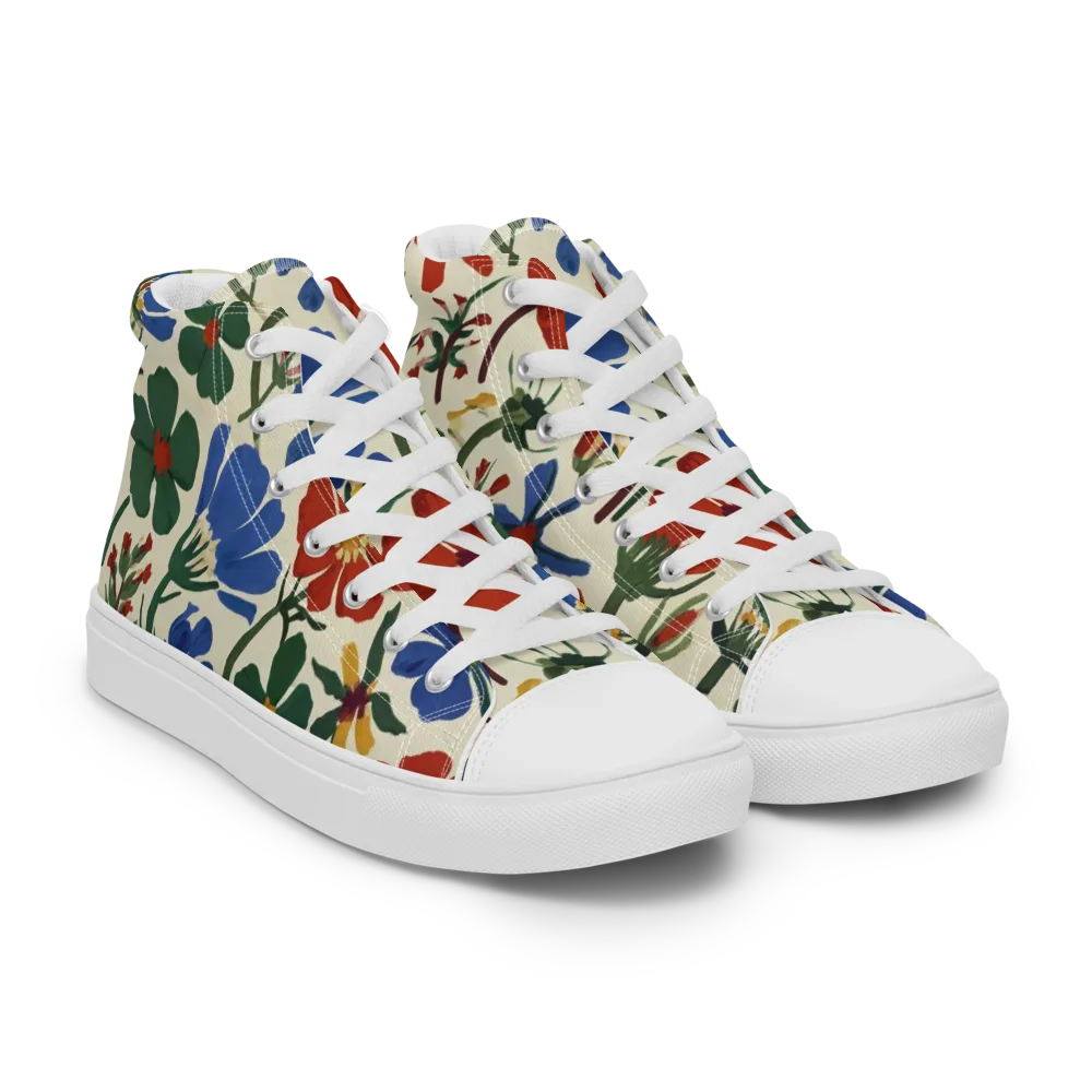 Garden Gouache on Men's High Top Canvas Shoes — Right Front