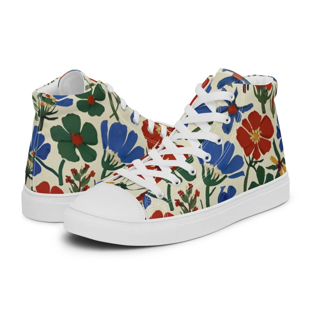 Garden Gouache on Men's High Top Canvas Shoes — Left