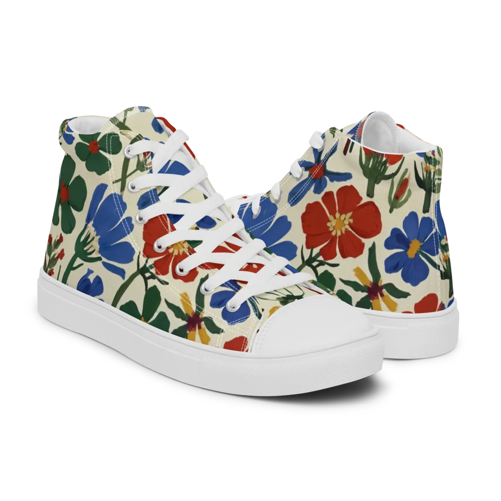 Garden Gouache on Men's High Top Canvas Shoes — Right