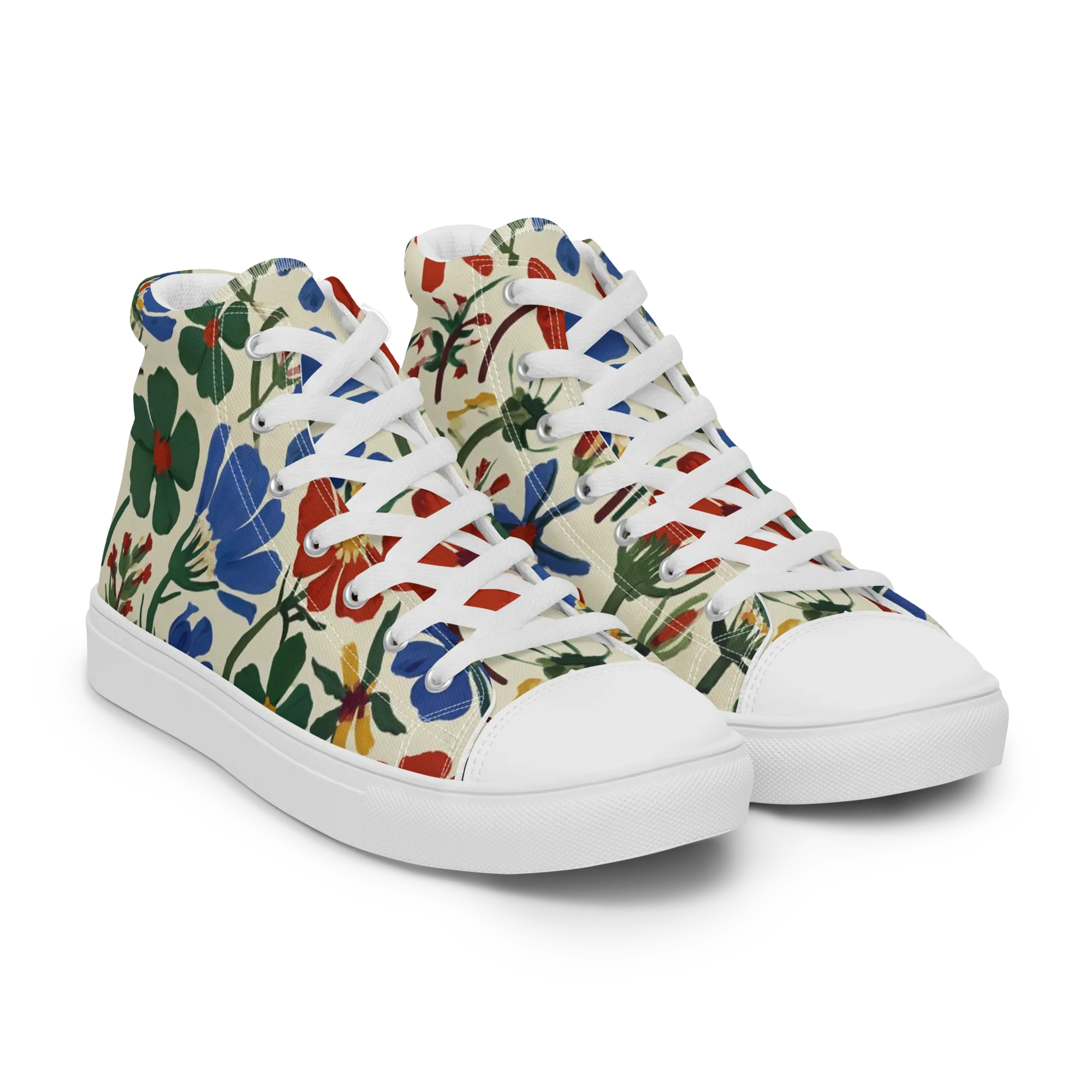 Garden Gouache on Women's High Top Canvas Shoes — Right Front