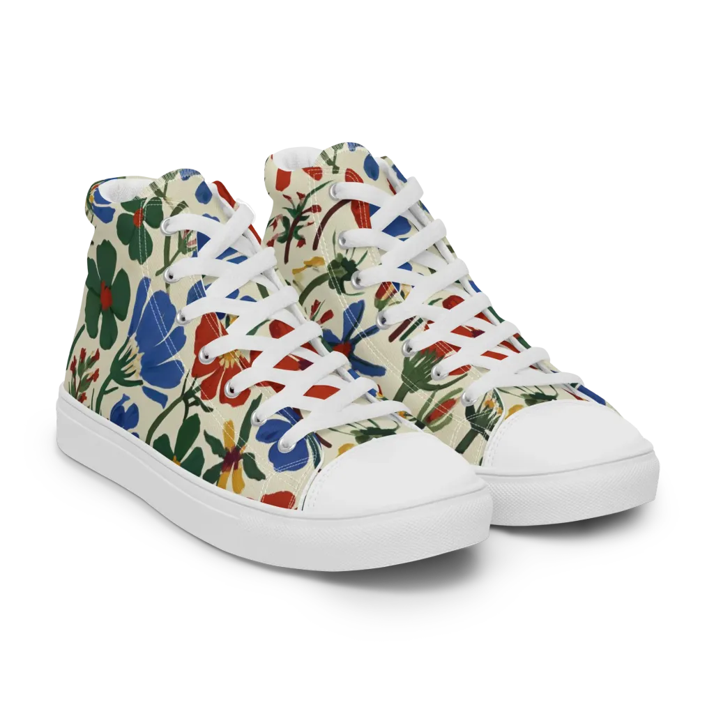Garden Gouache on Women's High Top Canvas Shoes — Right Front
