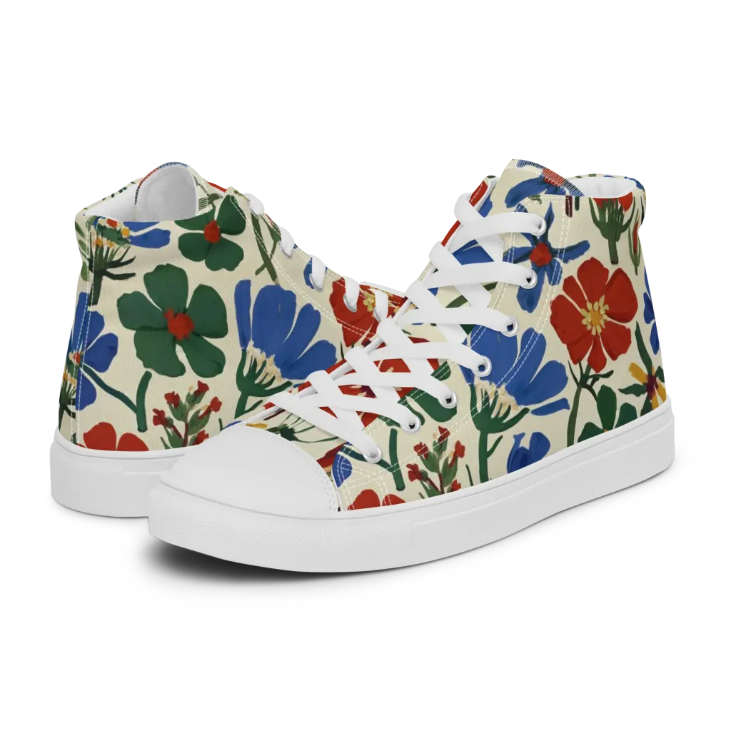 Garden Gouache on Women's High Top Canvas Shoes — Left