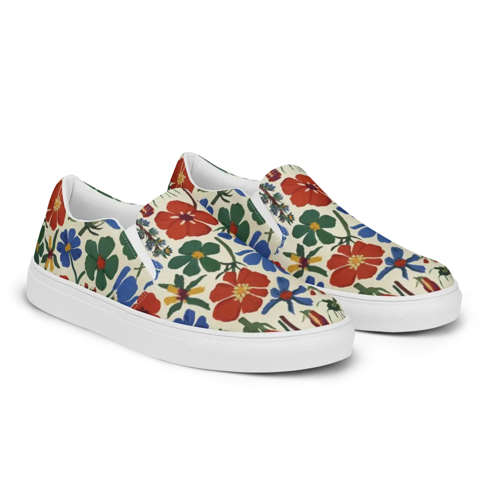 Garden Gouache on Men's Slip-On Canvas Shoes — Right Front