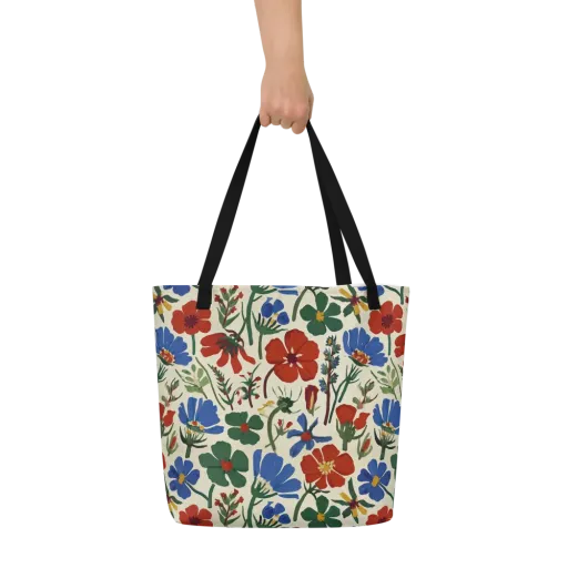 Garden Gouache on a Large Tote Bag W/ Pocket