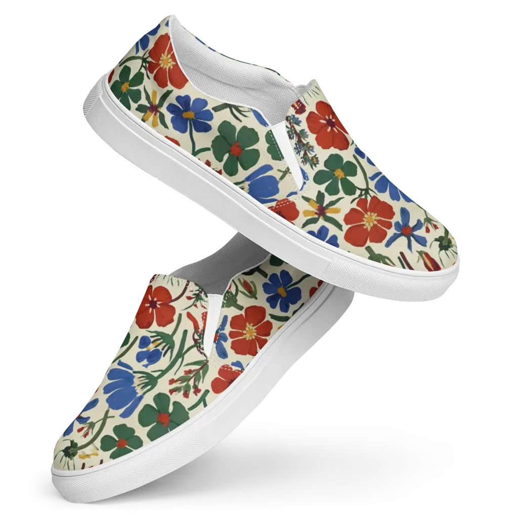Garden Gouache on Women's Slip-On Canvas Shoes — Front