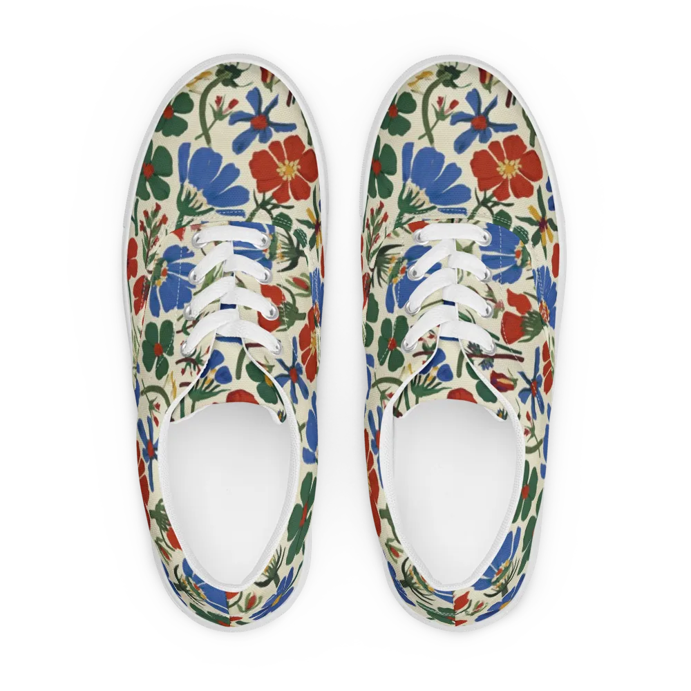 Garden Gouache on Men's Lace-Up Canvas Shoes — Front