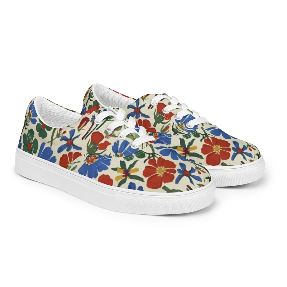 Garden Gouache on Men's Lace-Up Canvas Shoes — Right Front
