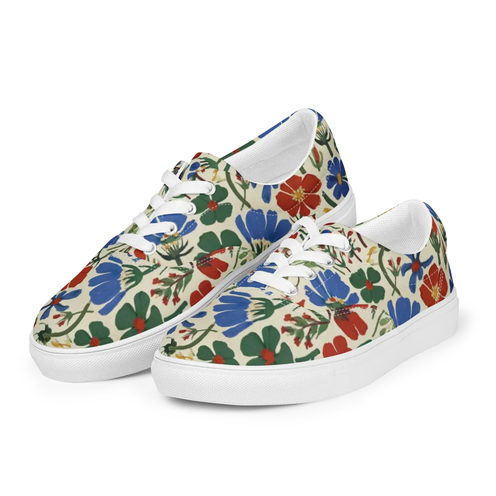 Garden Gouache on Men's Lace-Up Canvas Shoes — Left Front