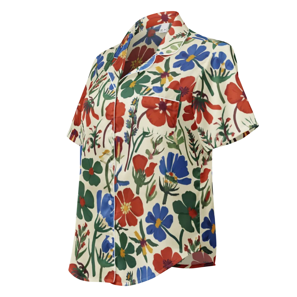 Garden Gouache on Women's Short Sleeve Pajama Top — Left Front
