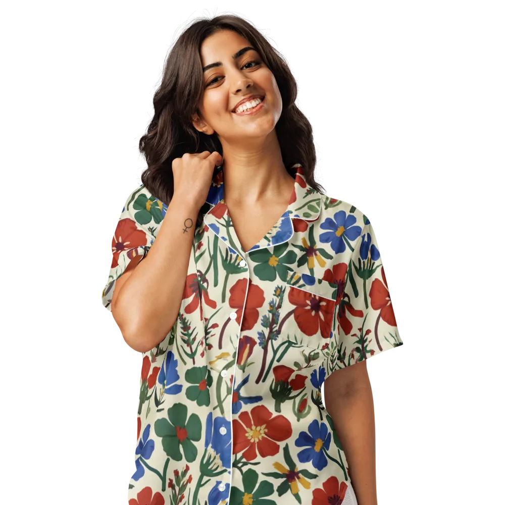 Garden Gouache on Women's Short Sleeve Pajama Top — Front