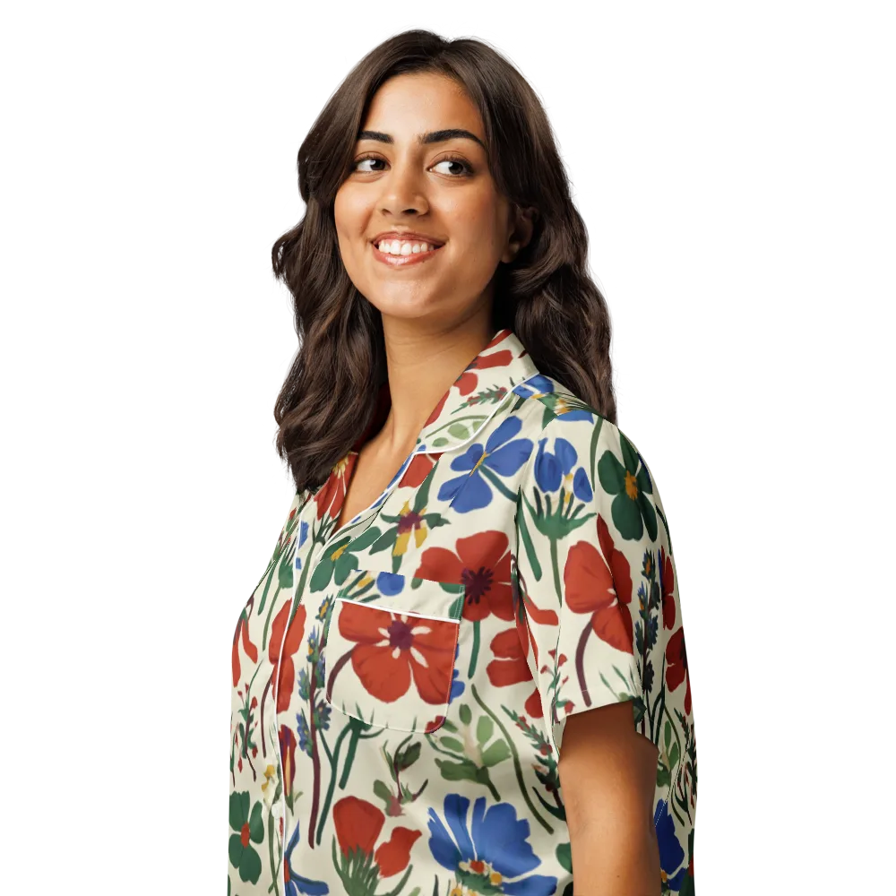 Garden Gouache on Women's Short Sleeve Pajama Top — Left Front