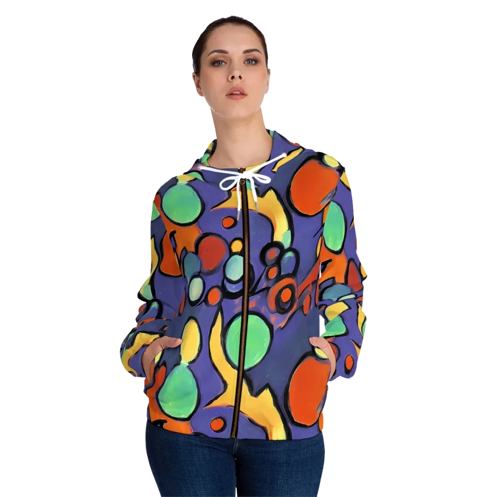 Cosmic Bubblegum on Women's Full-Zip Hoodie — Front On Person
