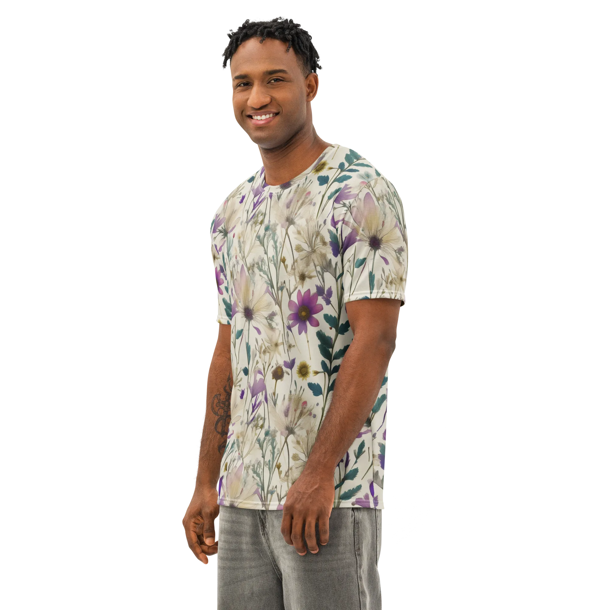 Dusk Botanica on Men's Cotton Crew Neck T-Shirt — Left Front